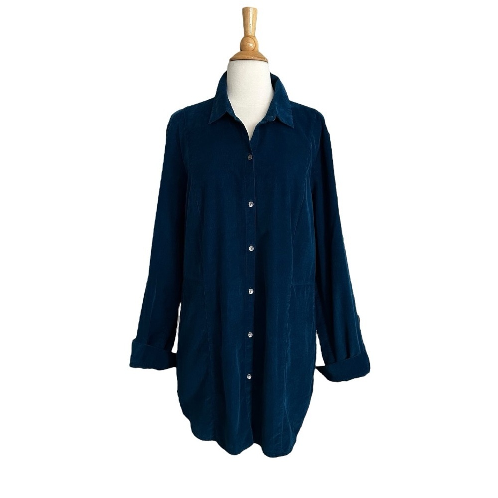 J.‎ JILL Corduroy Button-Up Shirt Teal Blue Tunic Normcore Shacket Layer Size LT - Picture 3 of 15